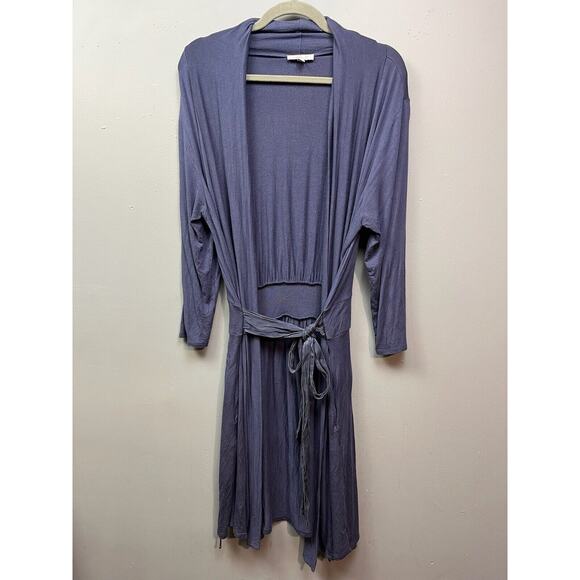 Fleur’t grey/lavender‎ tie front robe Womens Medium/Large Stretch Cozy - Picture 1 of 10